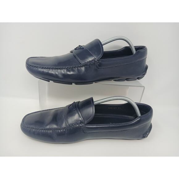 PRADA Leather Loafer Slip On Luxury Shoes Blue Men's Size US 9.5 Toro 2DD127 - Picture 1 of 16